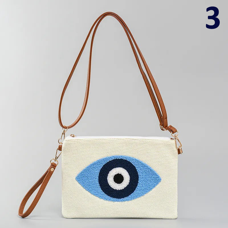 Women's Small Canvas Devil's Eye Hand Of Fatima Basic Vacation Zipper Shoulder Bag