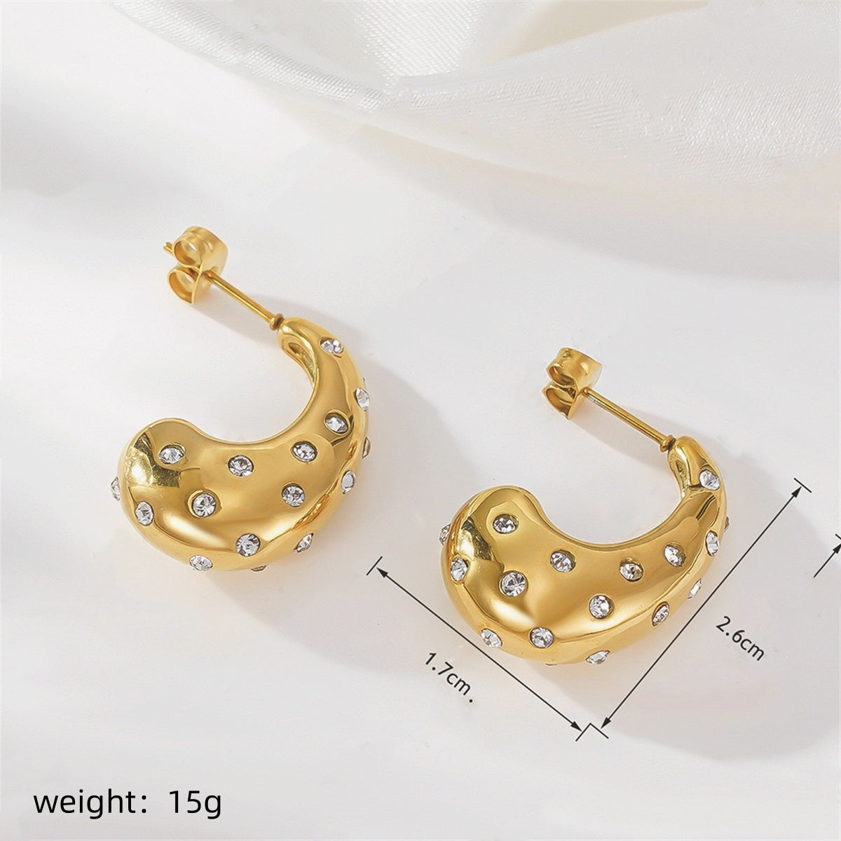 Simple Style Solid Color Inlay 304 Stainless Steel Artificial Rhinestones 18K Gold Plated Ear Studs