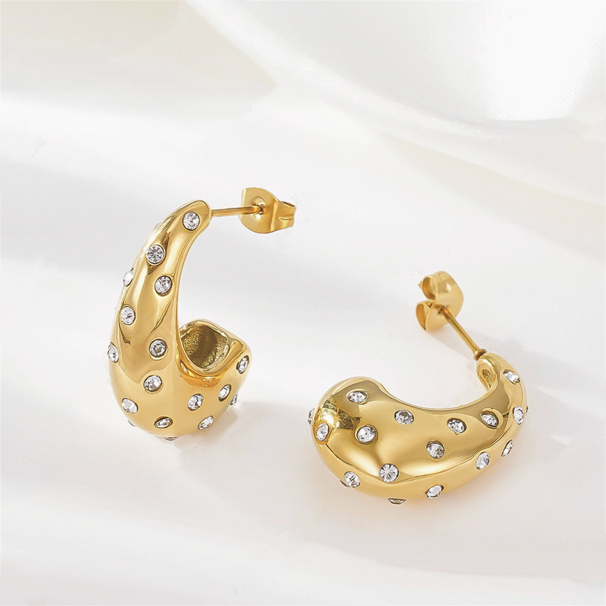 Simple Style Solid Color Inlay 304 Stainless Steel Artificial Rhinestones 18K Gold Plated Ear Studs