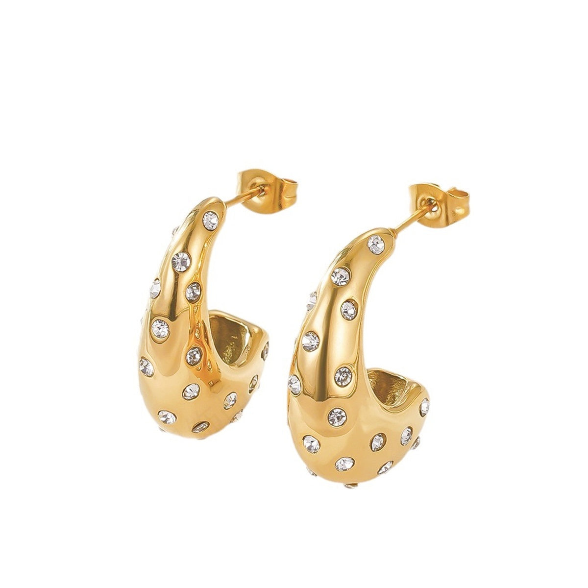 Simple Style Solid Color Inlay 304 Stainless Steel Artificial Rhinestones 18K Gold Plated Ear Studs