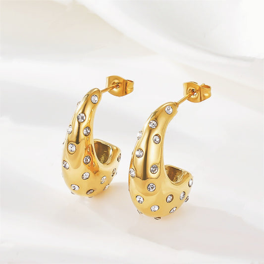 Simple Style Solid Color Inlay 304 Stainless Steel Artificial Rhinestones 18K Gold Plated Ear Studs