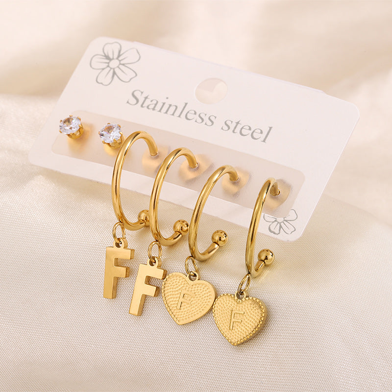 Simple Style Shiny Letter Heart Shape Plating Inlay 304 Stainless Steel Zircon 18K Gold Plated Drop Earrings, set of 3 pairs