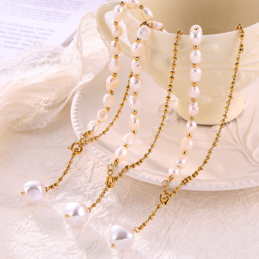 Elegant Freshwater Pearl Titanium Steel Necklace