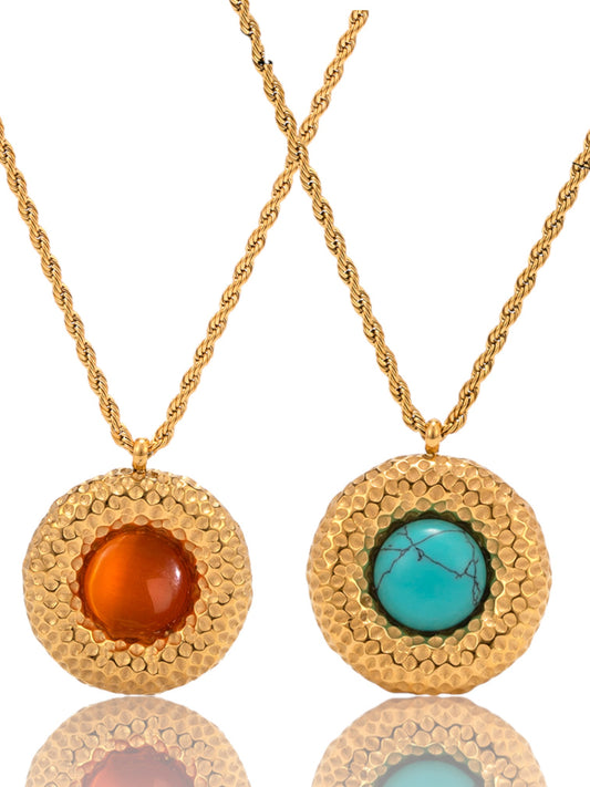 304 Stainless Steel 18K Gold Plated Simple Style Classic Style Inlay Solid Color Turquoise Pendant Necklace