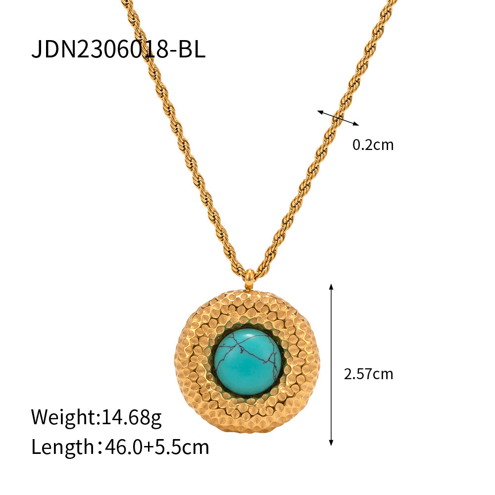 304 Stainless Steel 18K Gold Plated Simple Style Classic Style Inlay Solid Color Turquoise Pendant Necklace