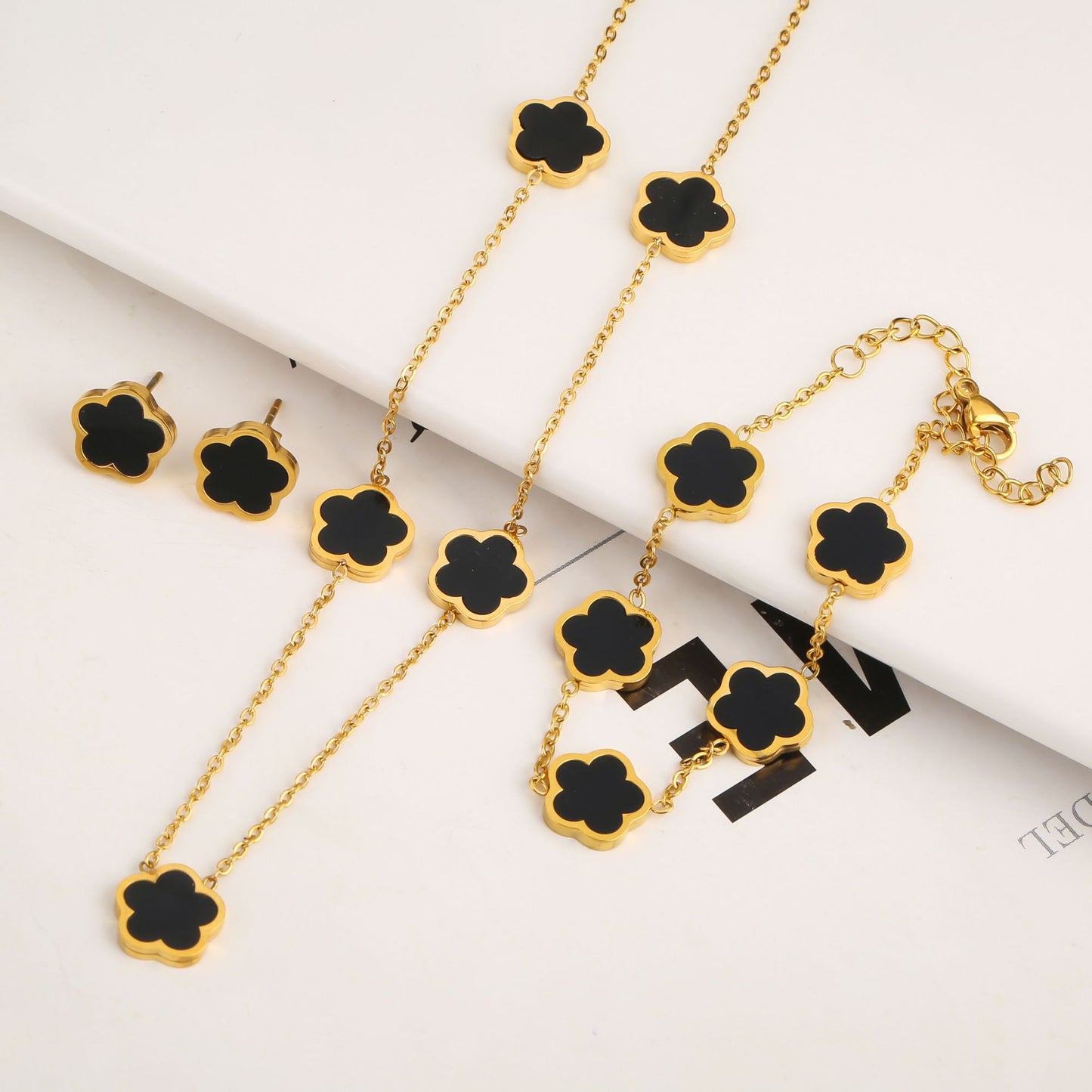 Titanium Steel 18K Gold Plated Simple Style Classic Style Plating Color Block Jewelry Set