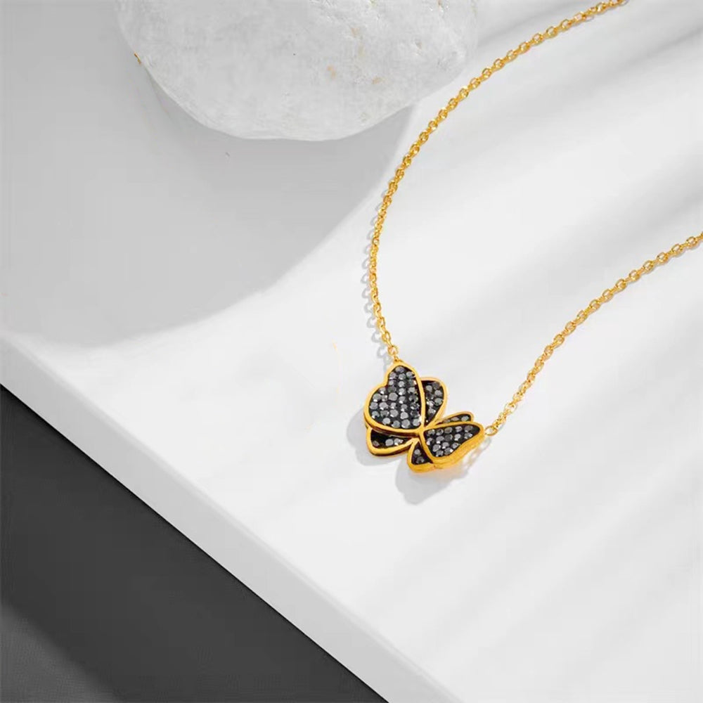 304 Stainless Steel 18K Gold Plated Lady Butterfly Pendant Necklace