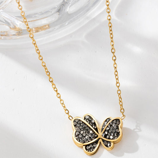 304 Stainless Steel 18K Gold Plated Lady Butterfly Pendant Necklace
