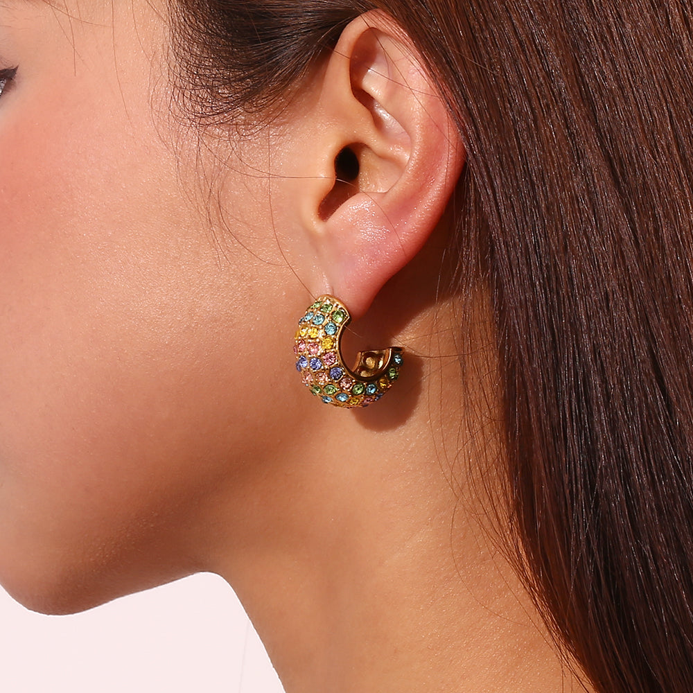 Classic Style Color Block Inlay 304 Stainless Steel Rhinestones Pearl 18K Gold Plated Ear Studs