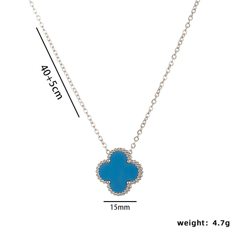 304 Stainless Steel Elegant Glam Four Leaf Clover Acrylic Pendant Necklace