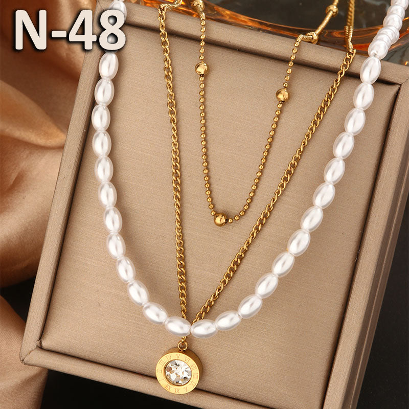 316L Stainless Steel 18K Gold Plated Vintage Style Commute Plating Inlay Devil's Eye Heart Shape Lock Turquoise Rhinestones Pearl Layered Necklaces