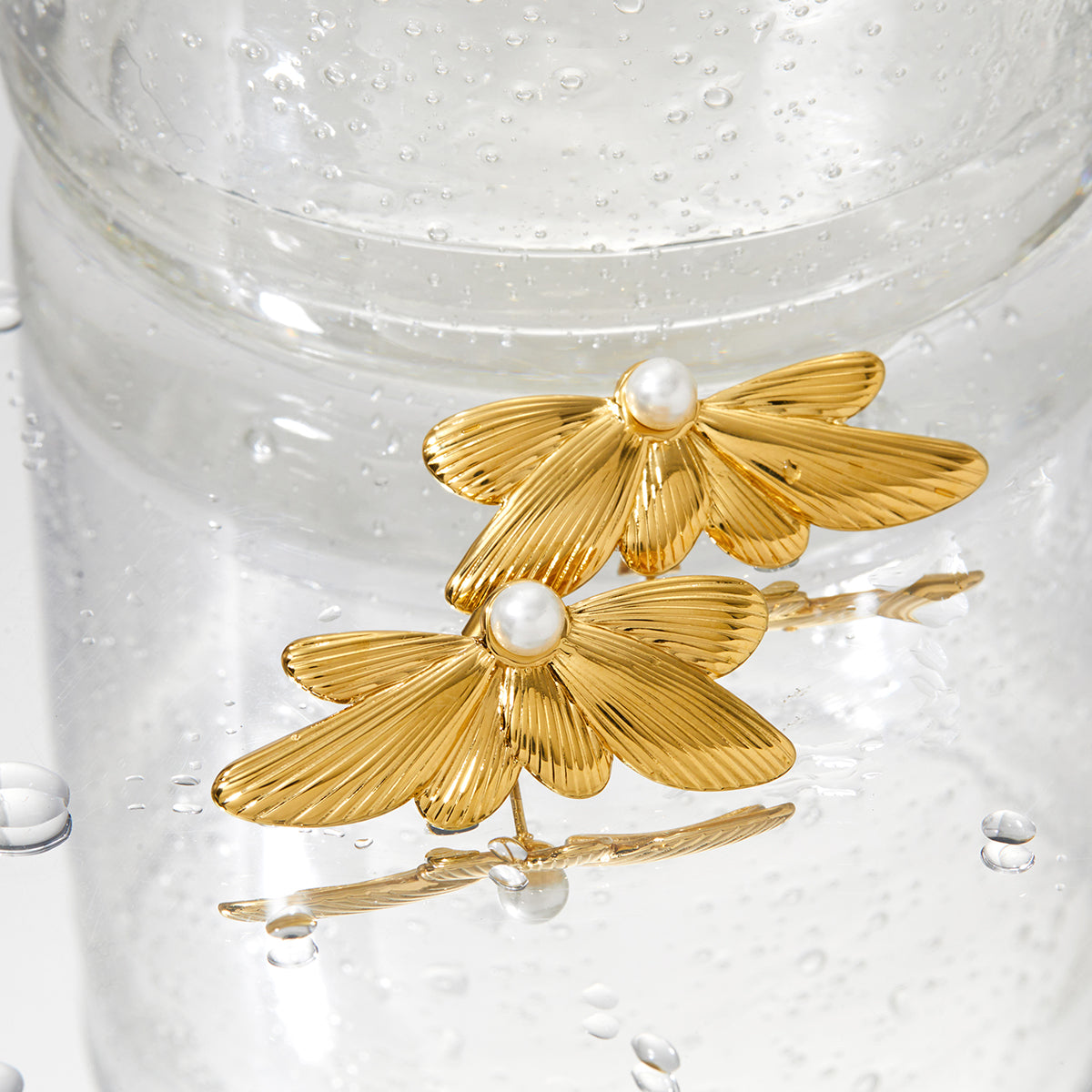 Modern Style σκουλαρίκια Πεταλούδα με πέρλες από επιχρυσωμένο 14Κ ατσάλι 304 