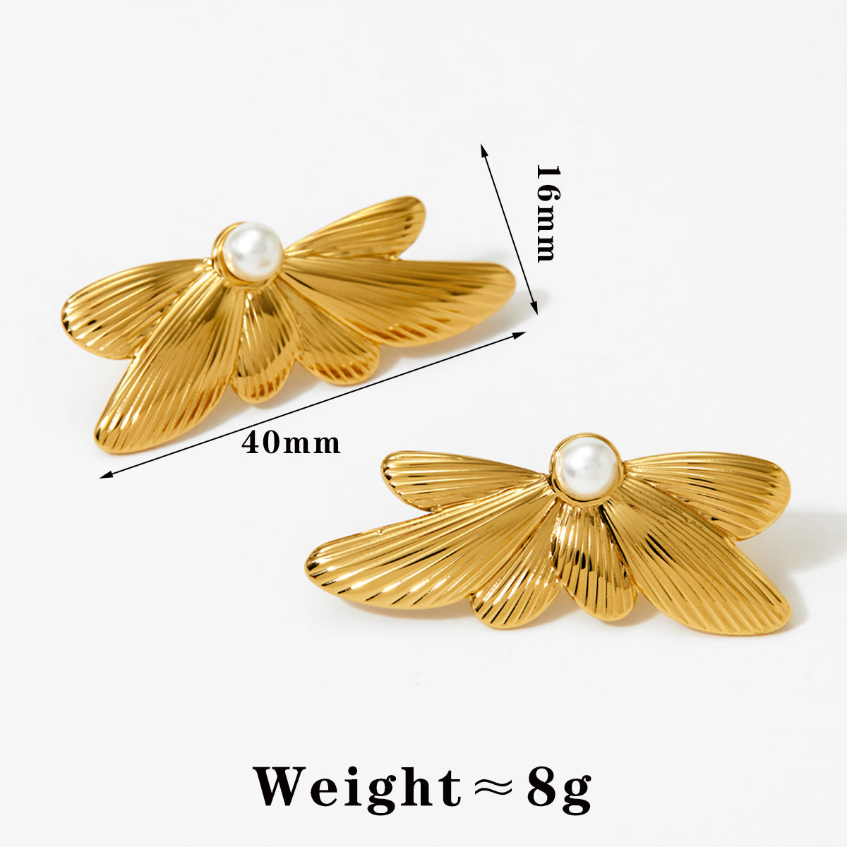 Modern Style σκουλαρίκια Πεταλούδα με πέρλες από επιχρυσωμένο 14Κ ατσάλι 304 