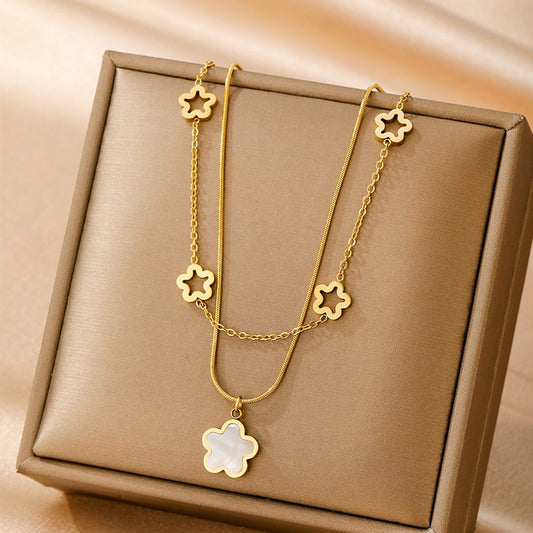 304 Stainless Steel Ferroalloy IG Style Fairy Style Lady Inlay Petal Acrylic Double Layer Necklaces