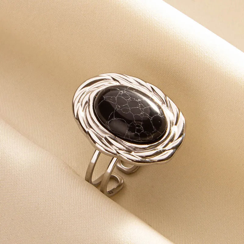 Κλασικό ρετρό δαχτυλίδι με τεχνητό πολύτιμο λίθο από ατσάλι 304 και ατσάλι τιτανίου