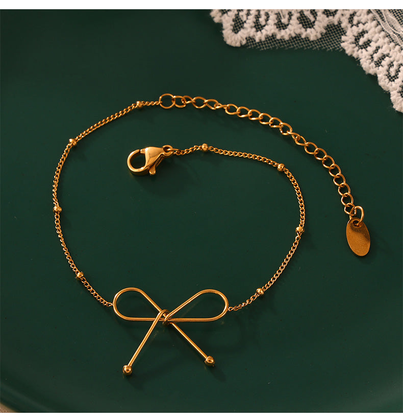 Titanium Steel 18K Gold Plated Casual Simple Style Commute Plating Bow Knot Bracelets Necklace