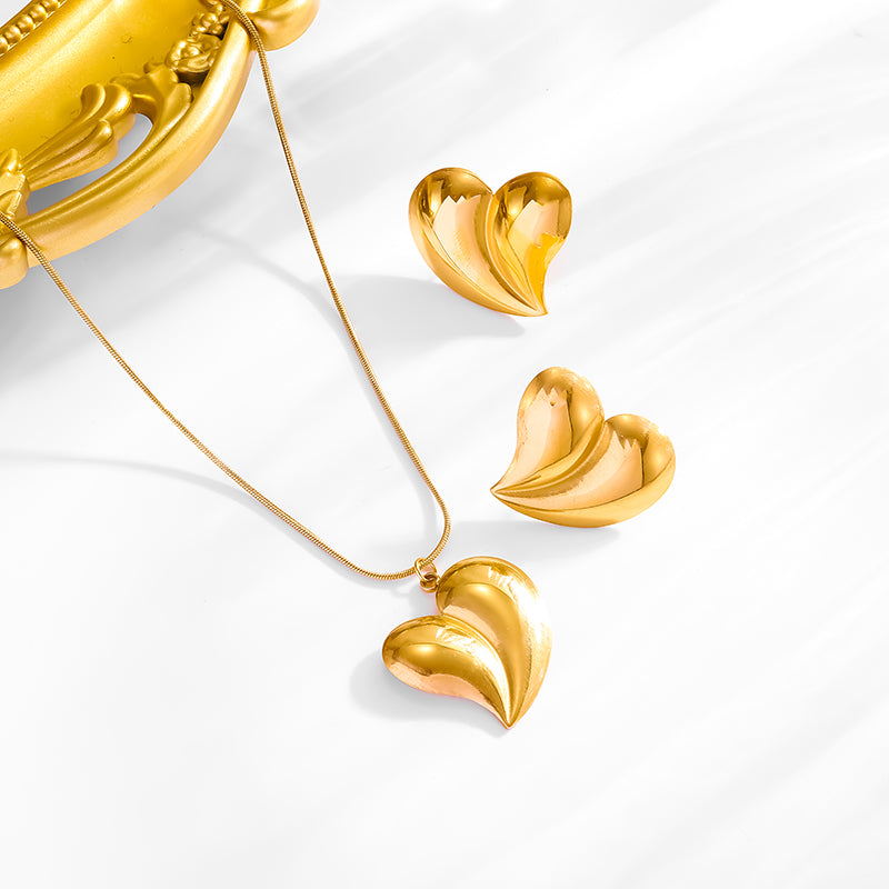 304 Stainless Steel 18K Gold Plated Modern Style Simple Style Classic Style Heart Shape Earrings Necklace