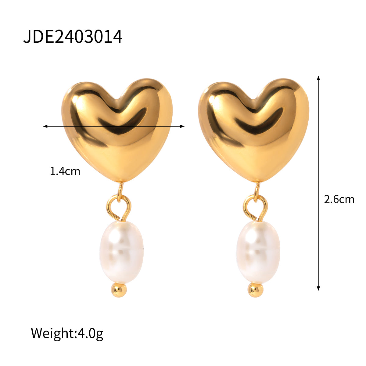 Elegant Heart Shape Stainless Steel Pearl Plating 18k Gold Plated Drop Earrings