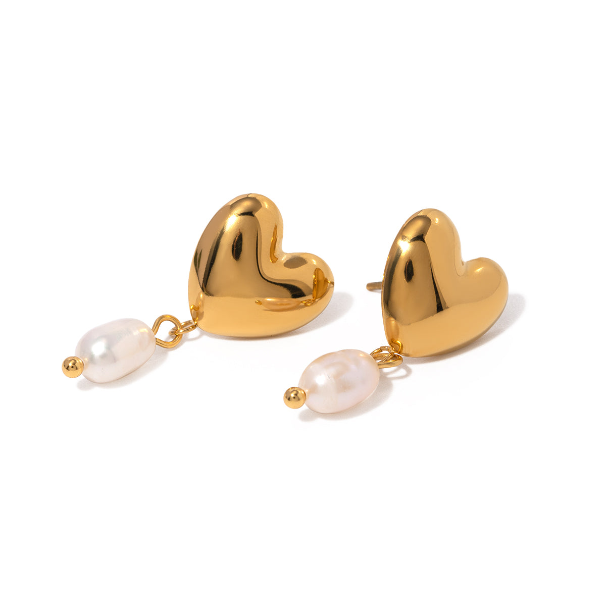 Elegant Heart Shape Stainless Steel Pearl Plating 18k Gold Plated Drop Earrings