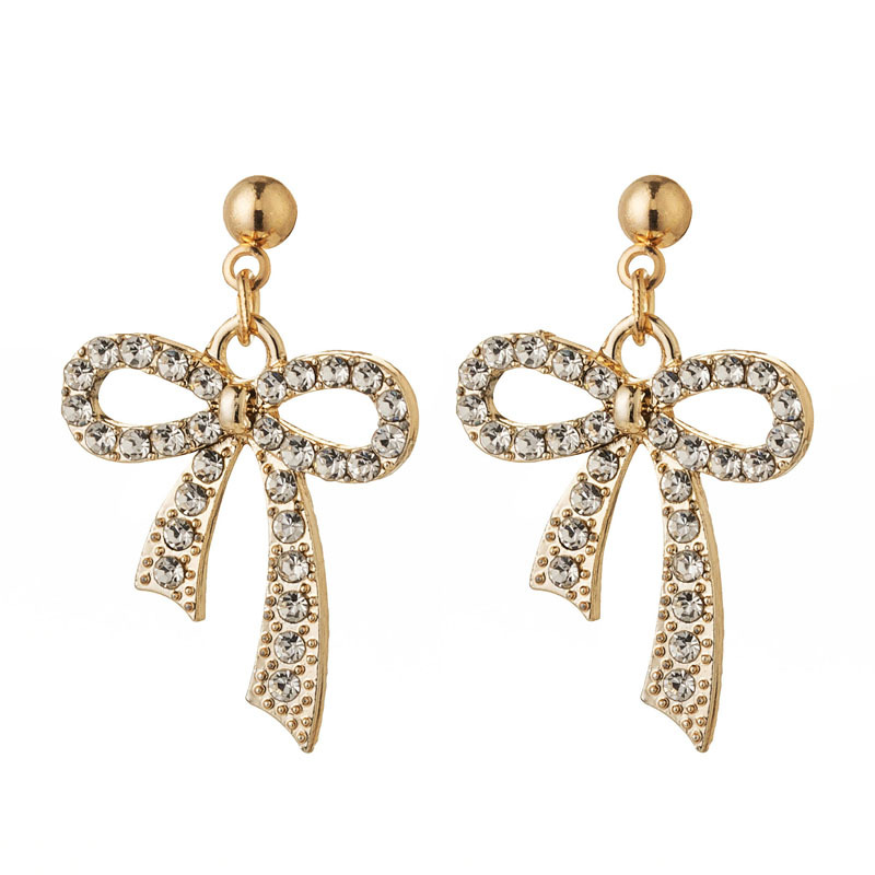 Bow Knot Rhinestones Drop Earrings