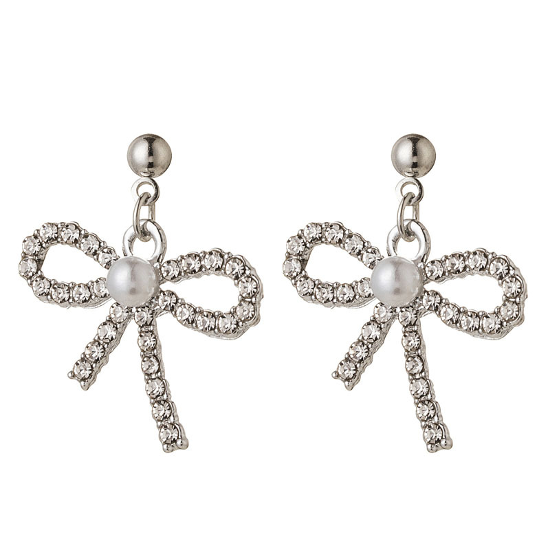 Bow Knot Rhinestones Drop Earrings