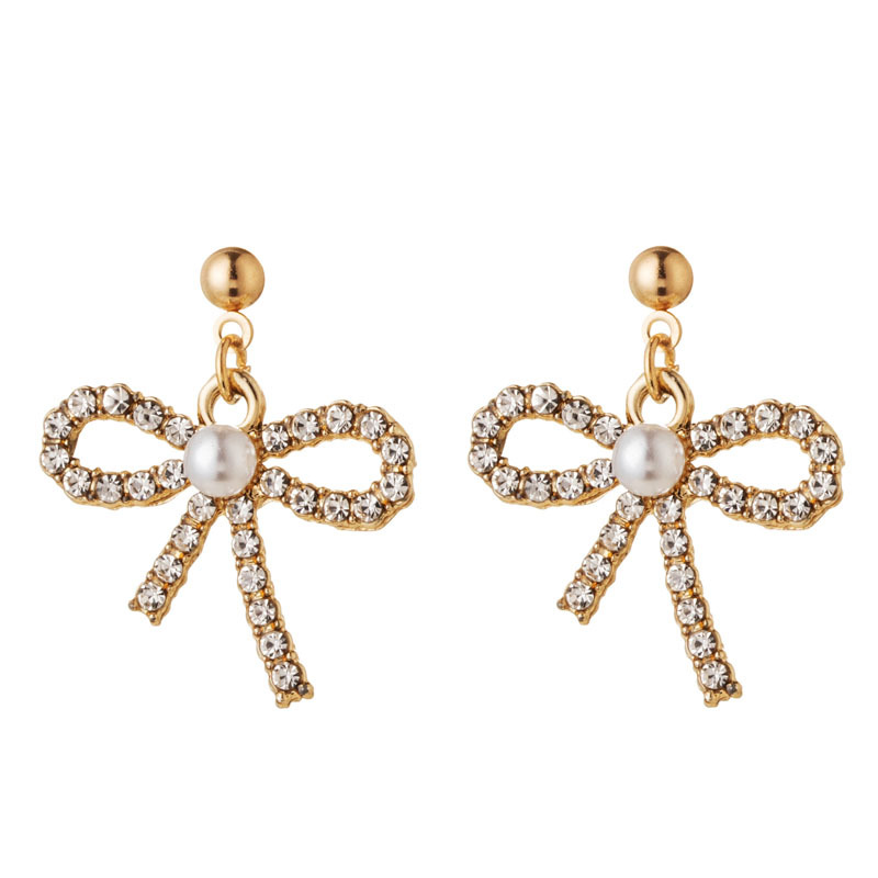 Bow Knot Rhinestones Drop Earrings