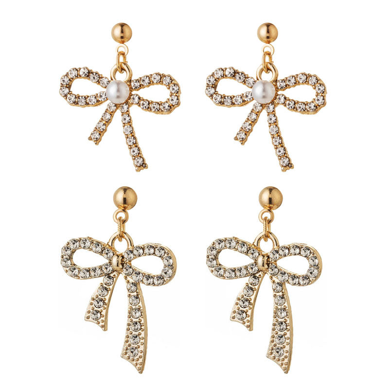 Bow Knot Rhinestones Drop Earrings