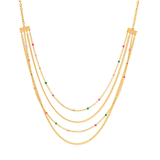 304 Stainless Steel 18K Gold Plated Simple Style Classic Style Enamel Plating Color Block Layered Necklaces