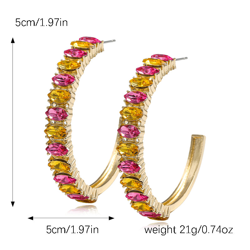 Classic Style Shiny C Shape Inlay Alloy Rhinestones K Gold Plated Ear Studs