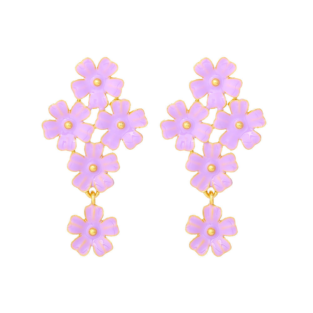 Casual Sweet Flower Enamel Zinc Alloy Drop Earrings