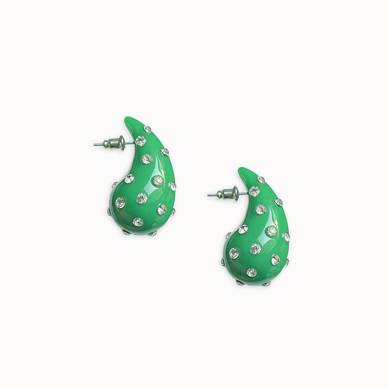 Cute Water Droplets Inlay Arylic Rhinestones Ear Studs