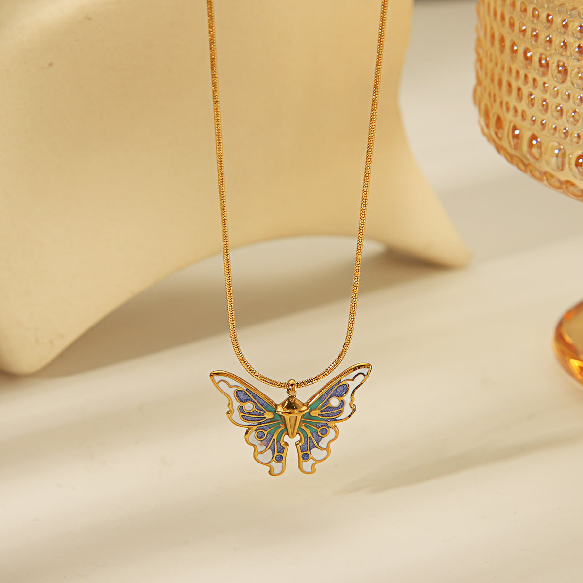 304 Stainless Steel 18K Sweet Butterfly Pendant Necklace