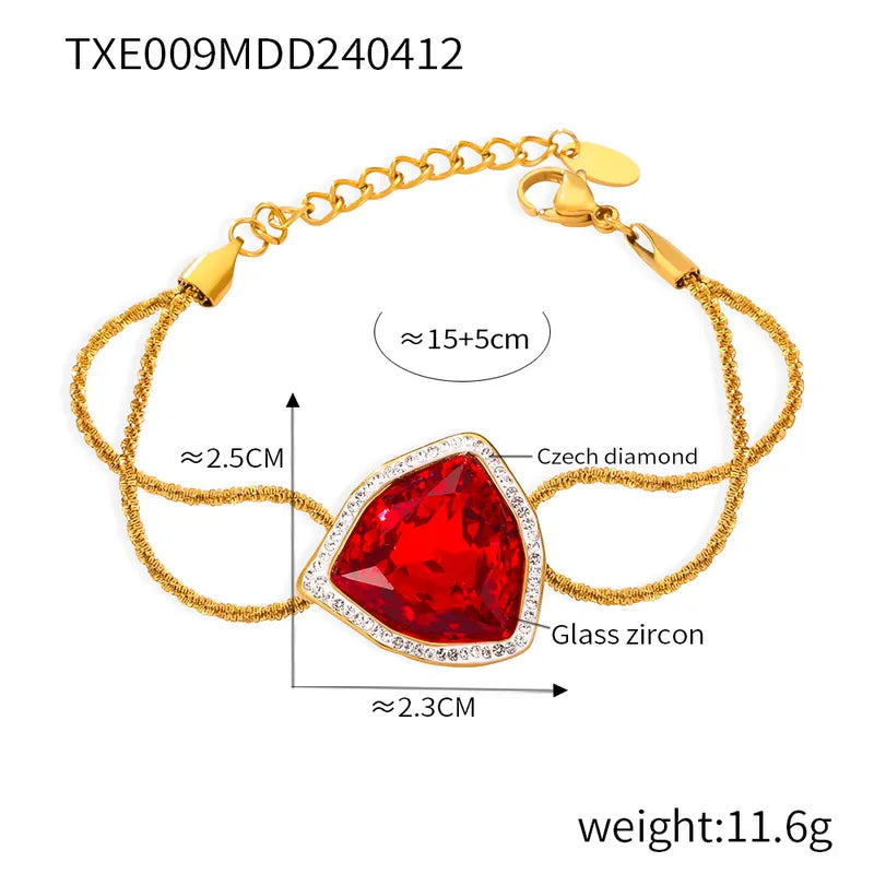 304 Stainless Steel 18K Gold Plated Casual Elegant Simple Style Plating Inlay Triangle Rhinestones Glass Zircon Bracelets Necklace