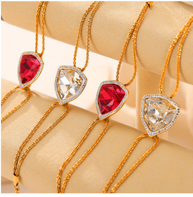 304 Stainless Steel 18K Gold Plated Casual Elegant Simple Style Plating Inlay Triangle Rhinestones Glass Zircon Bracelets Necklace
