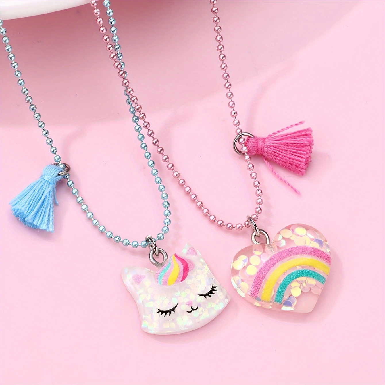 Cute Sweet Rainbow Cat Arylic Copper Pendant Necklace