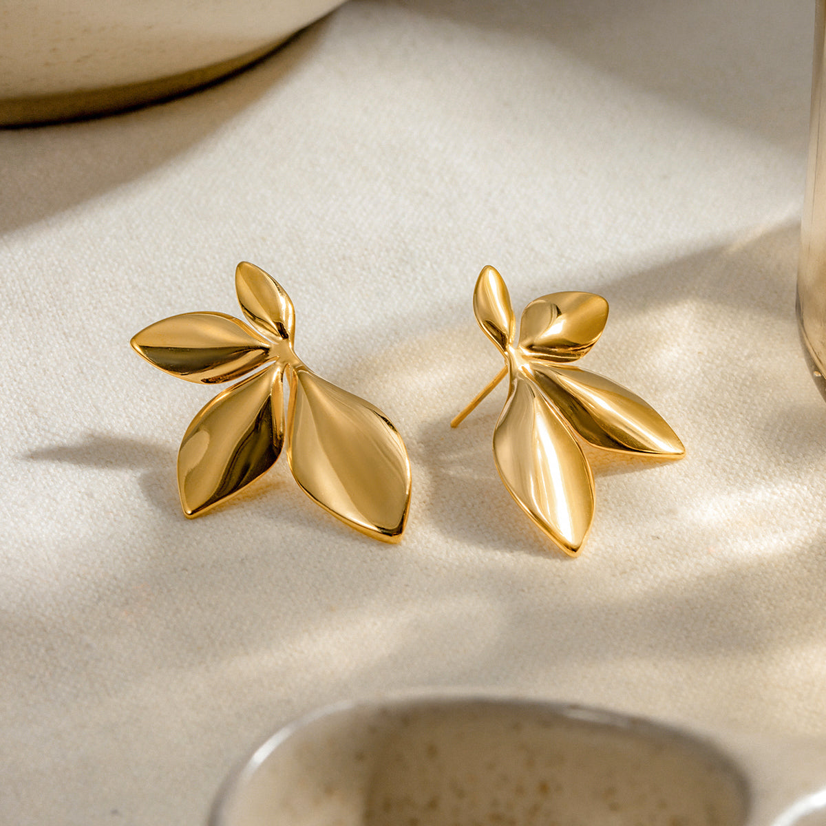 304 Stainless Steel 18K Gold Plated Leaf Earrings