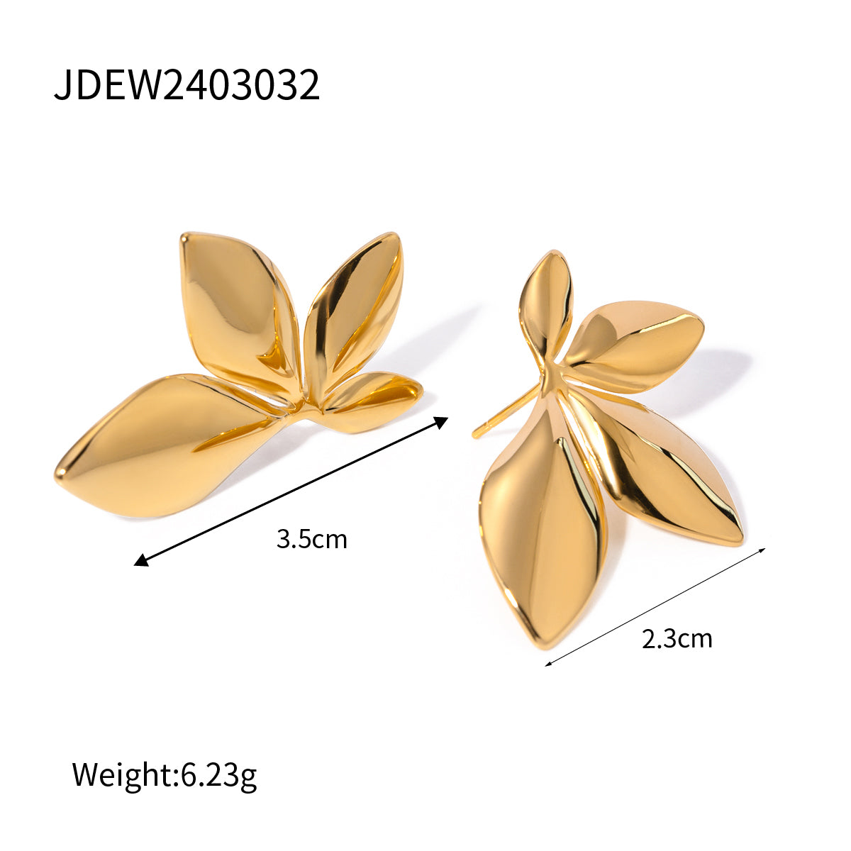 304 Stainless Steel 18K Gold Plated Leaf Earrings