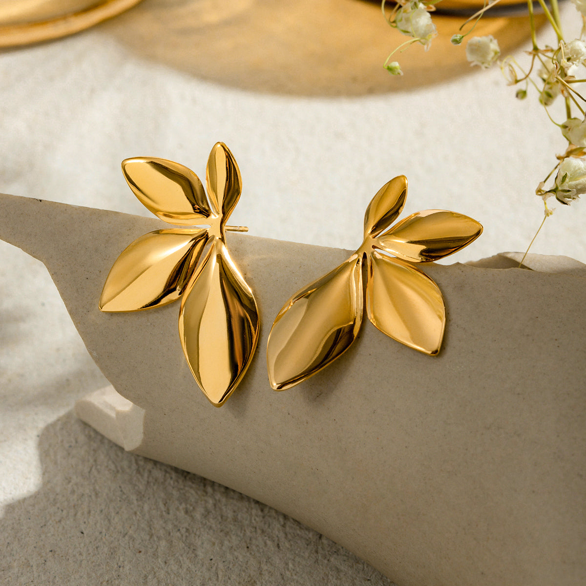 304 Stainless Steel 18K Gold Plated Leaf Earrings