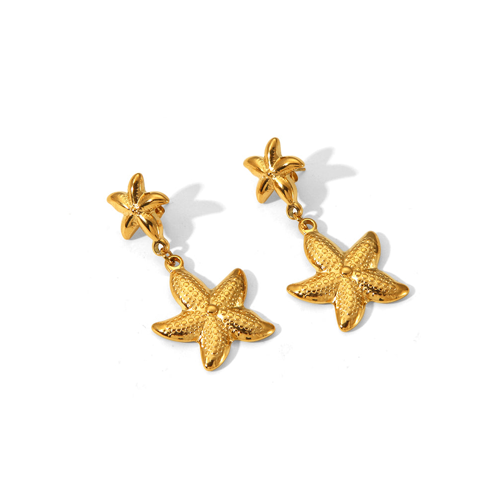 304 Stainless Steel 18K Gold Plated Hawaiian Vacation Classic Style Plating Starfish Earrings Necklace