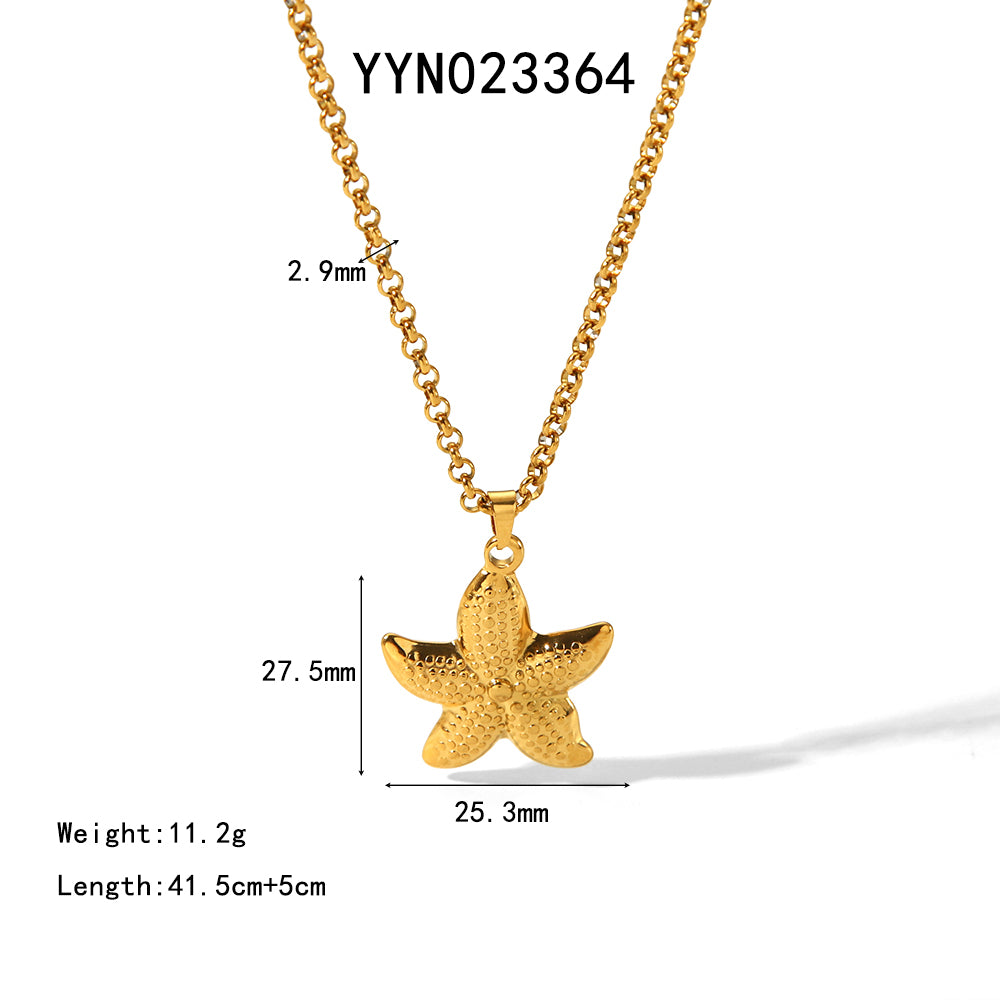 304 Stainless Steel 18K Gold Plated Hawaiian Vacation Classic Style Plating Starfish Earrings Necklace