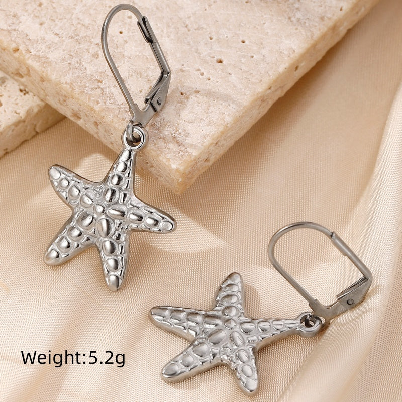 Vacation Style Starfish Shell 304 Stainless Steel White Gold Plated Drop Earrings