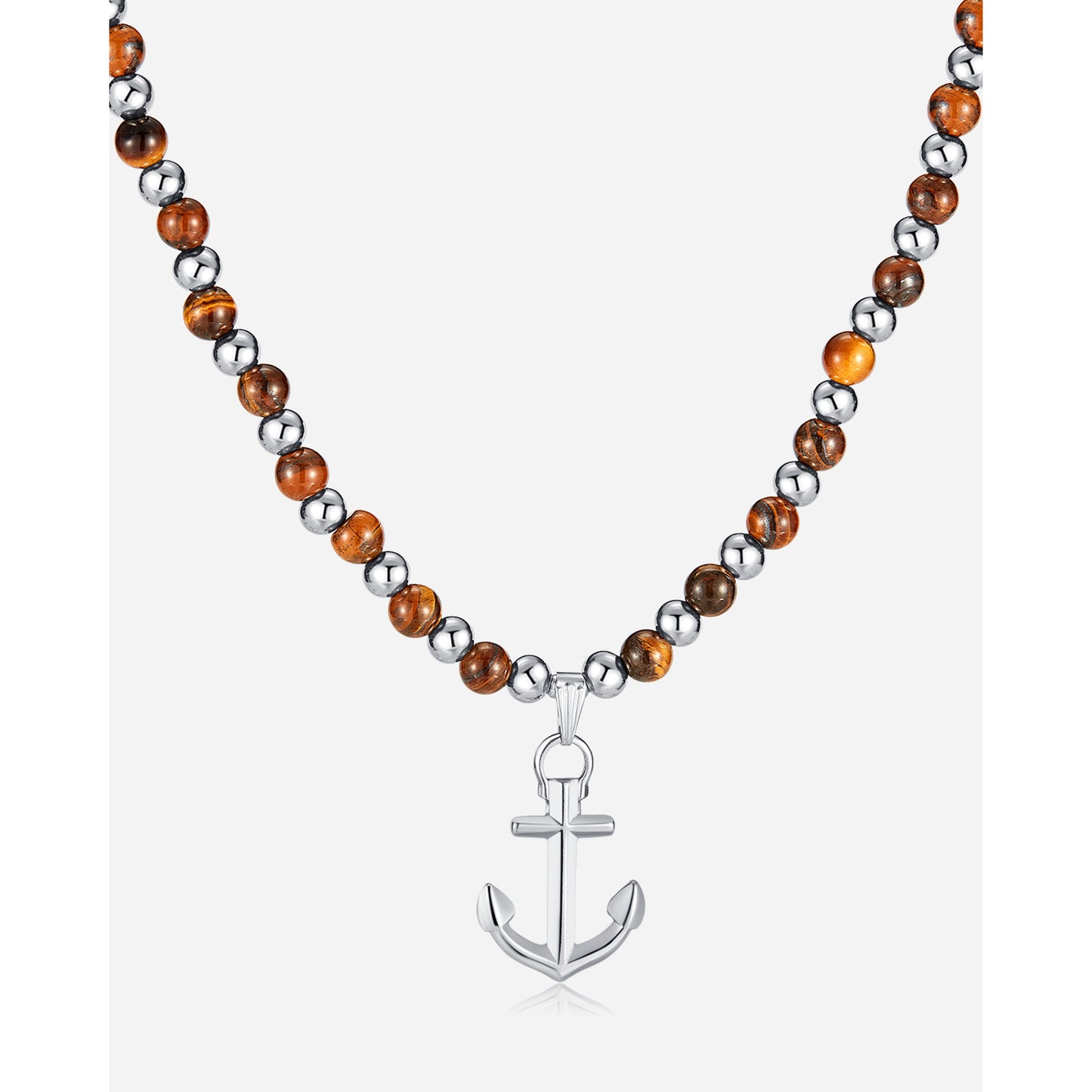 Anchor 304 Stainless Steel Tiger Eye Pendant Necklace