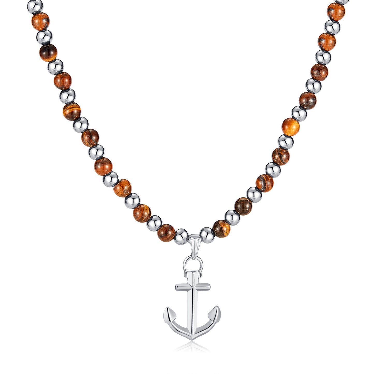 Anchor 304 Stainless Steel Tiger Eye Pendant Necklace