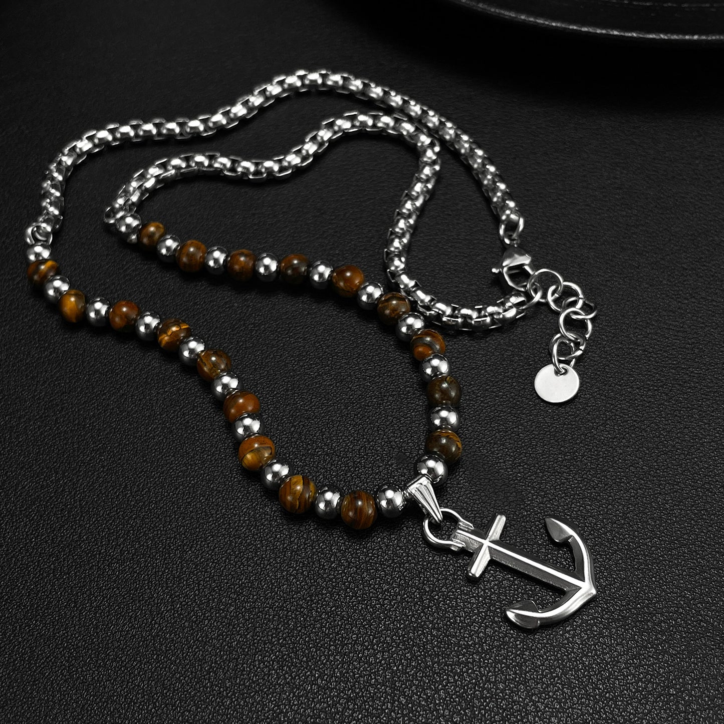 Anchor 304 Stainless Steel Tiger Eye Pendant Necklace