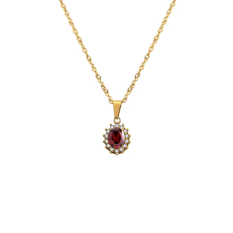 304 Stainless Steel 18K Gold Plated IG Style Glam French Style Plating Inlay Oval Rhinestones Zircon Pendant Necklace