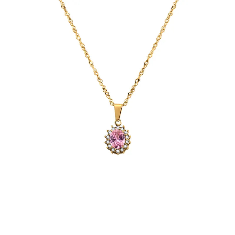 304 Stainless Steel 18K Gold Plated IG Style Glam French Style Plating Inlay Oval Rhinestones Zircon Pendant Necklace