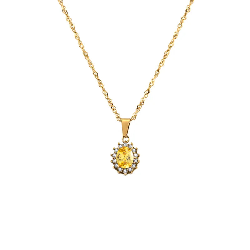 304 Stainless Steel 18K Gold Plated IG Style Glam French Style Plating Inlay Oval Rhinestones Zircon Pendant Necklace