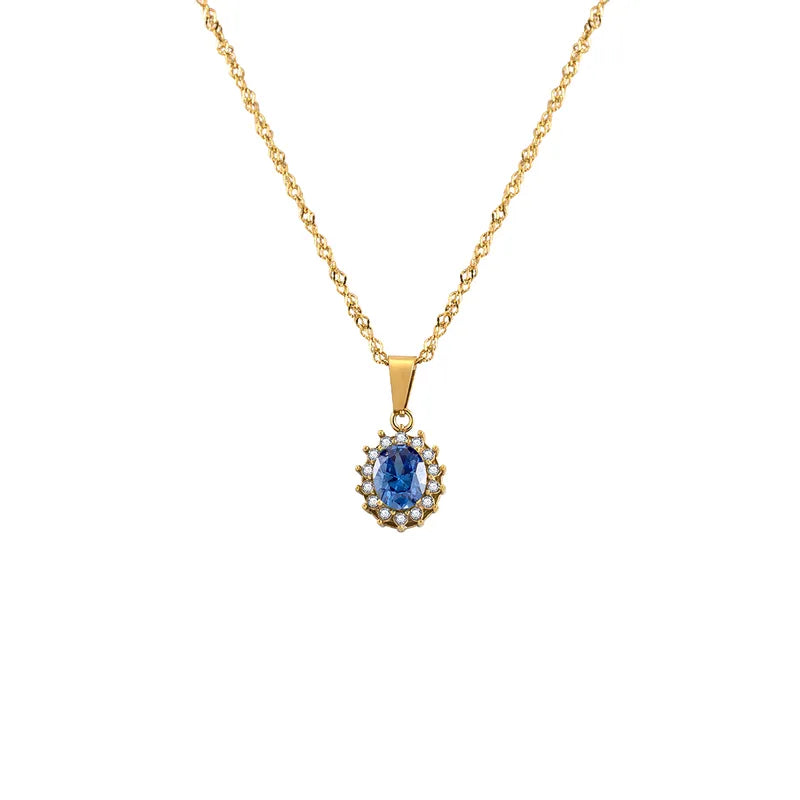 304 Stainless Steel 18K Gold Plated IG Style Glam French Style Plating Inlay Oval Rhinestones Zircon Pendant Necklace