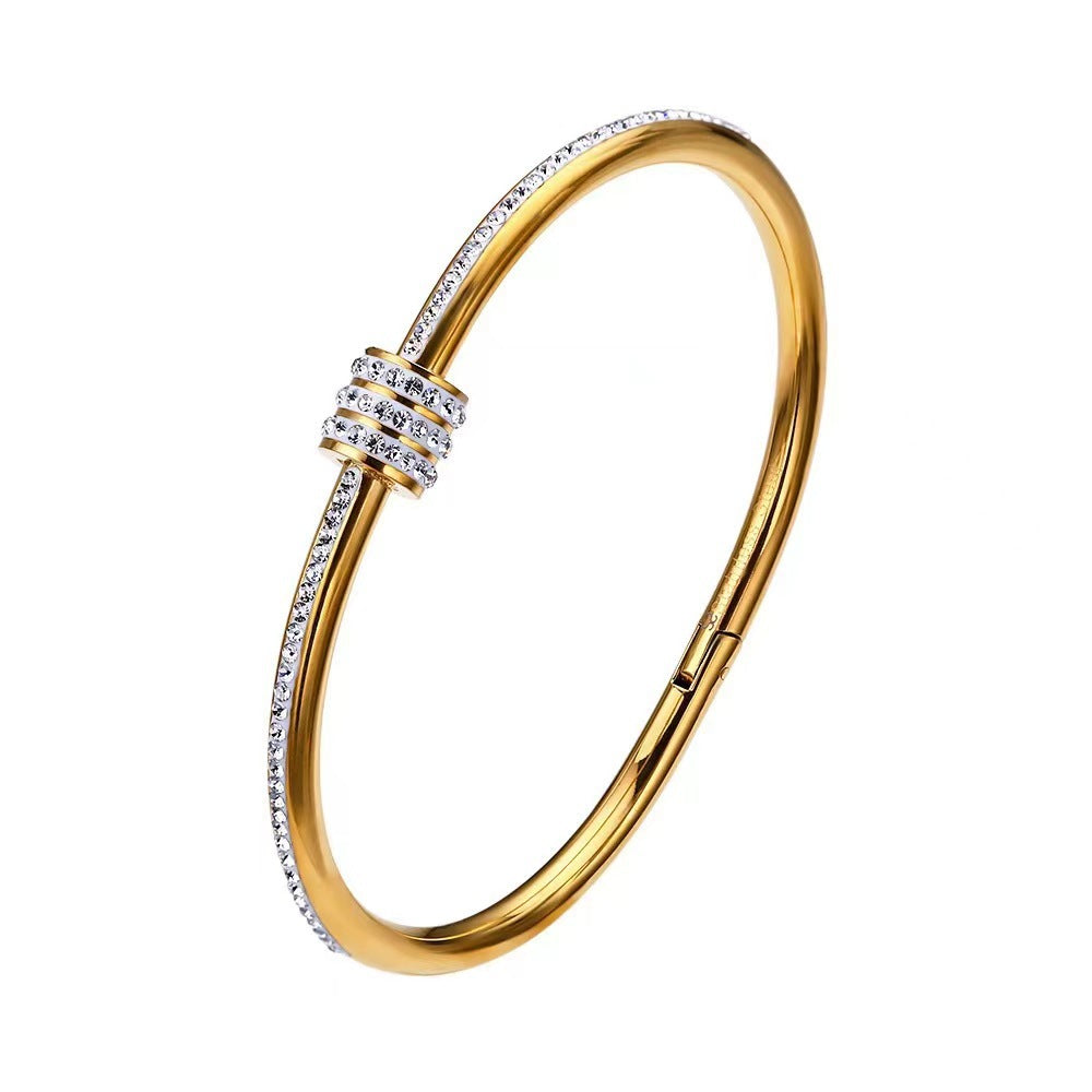 Elegant bangle βραχιόλια με ζιργκόν και κοχύλι σε διάφορα μοτίφ από επιχρυσωμένο ατσάλι τιτανίου