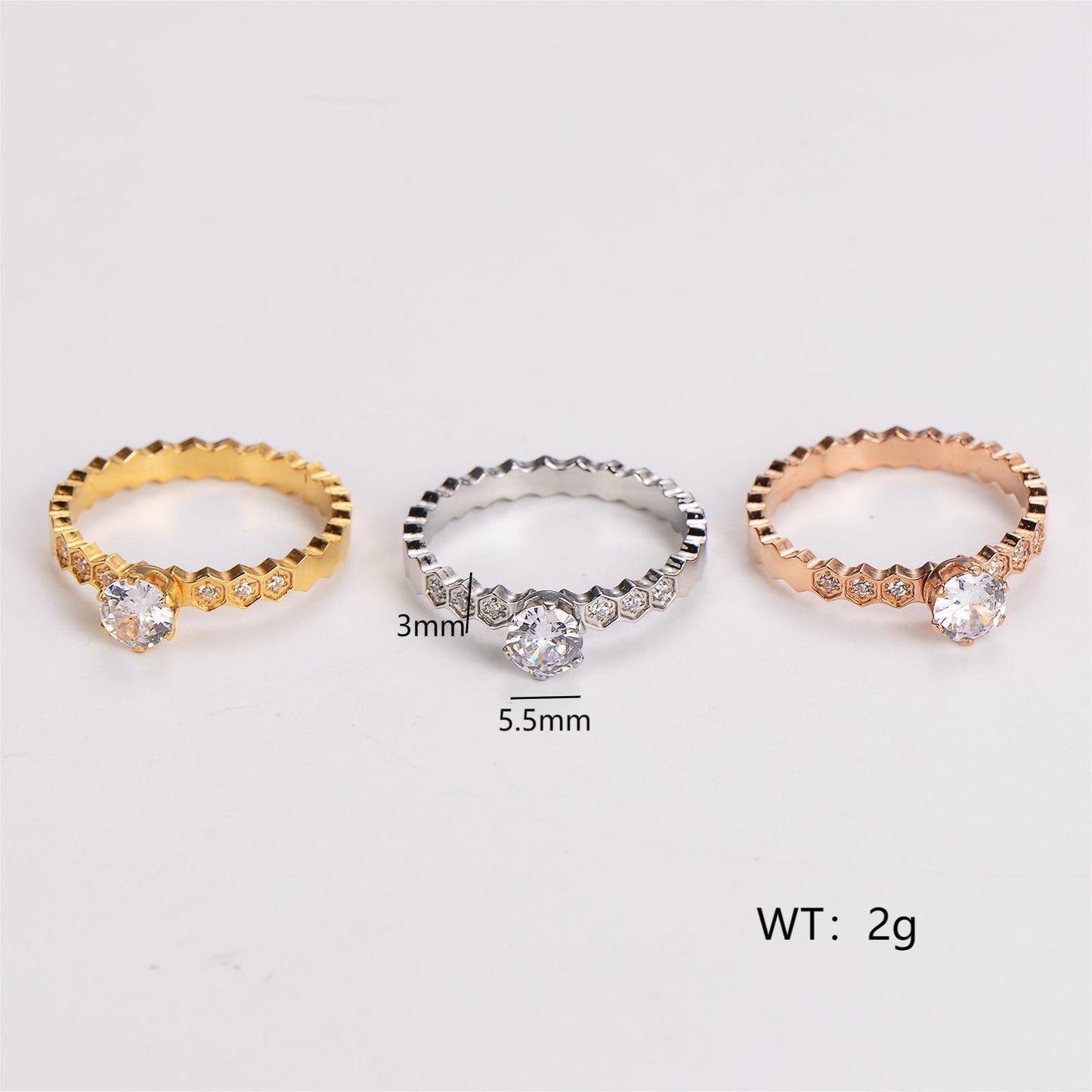 304 Stainless Steel Simple Style Classic Style Plating Inlay Solid Color Zircon Rings